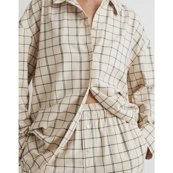 Madewell Plaid Flannel Long Sleeve Pajama Set Women’s Small Cream Lounge Cozy - Picture 4 of 15